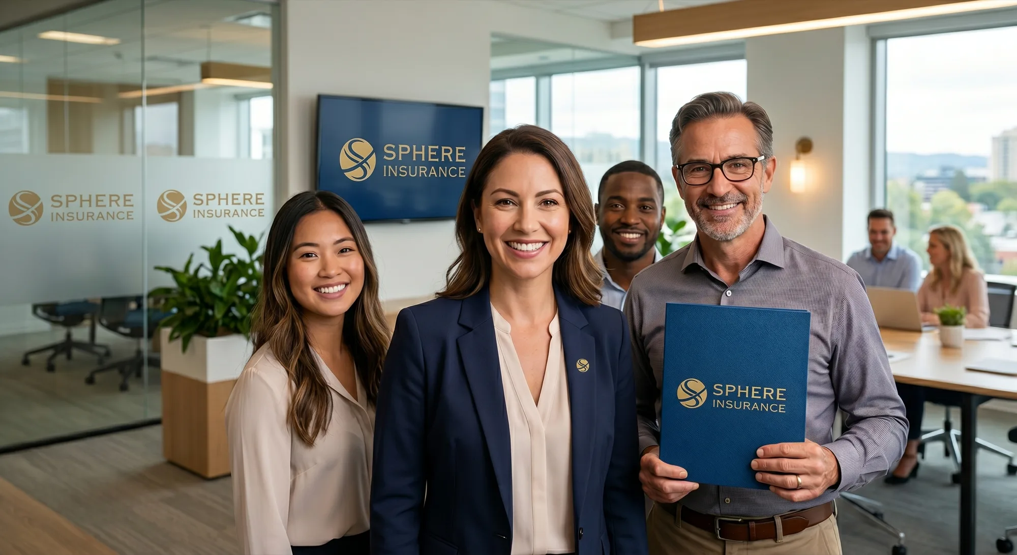 The Sphere Insurance team — three agents together in our Houston office